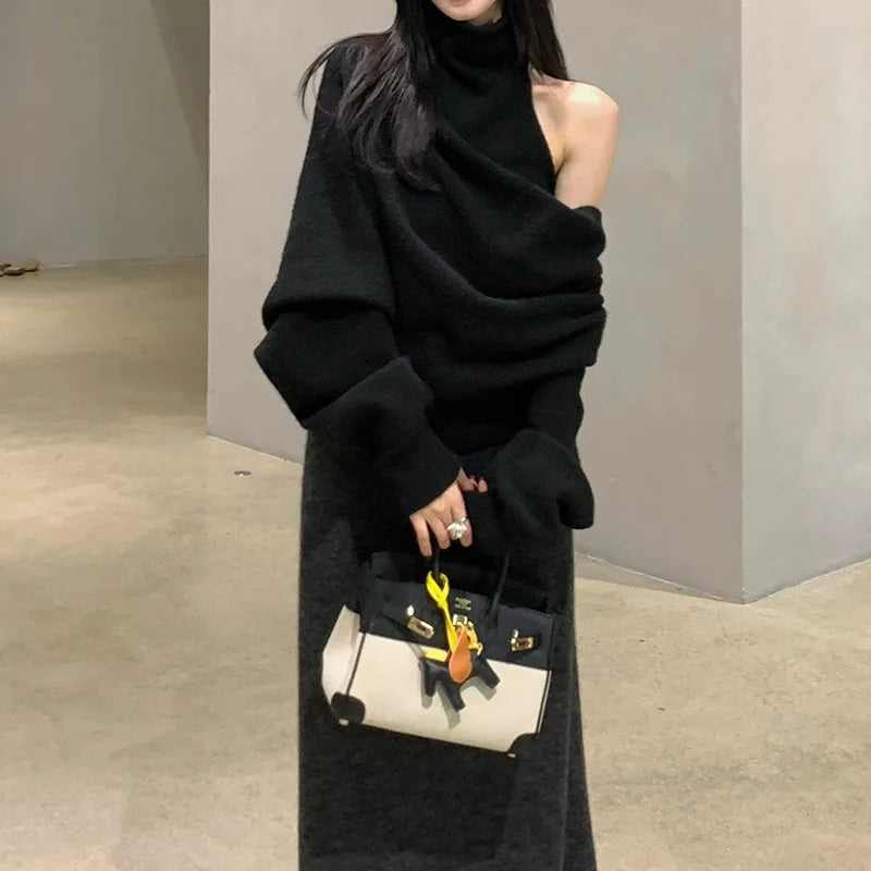 Ophira – ensemble pull col haut asymétrique femme style arty