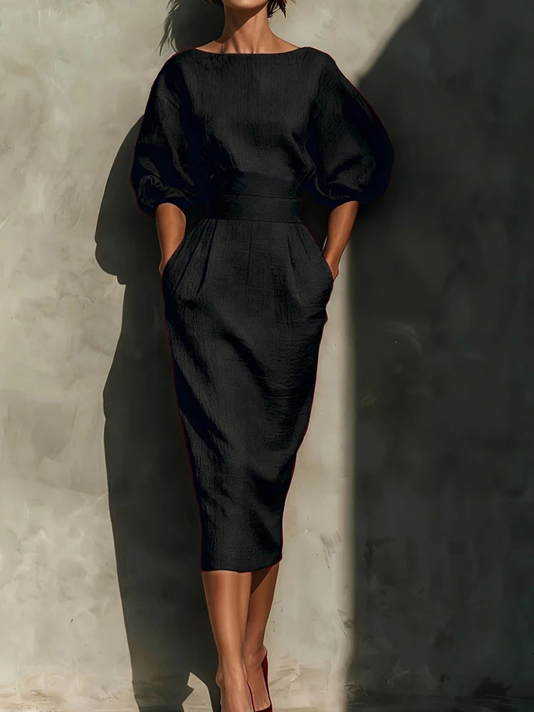 Eléna – robe longue femme manches bouffantes chic et fluide