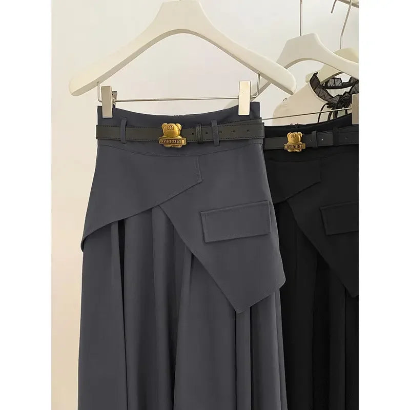 Ilyane – jupe longue taille haute trapèze esprit costume femme