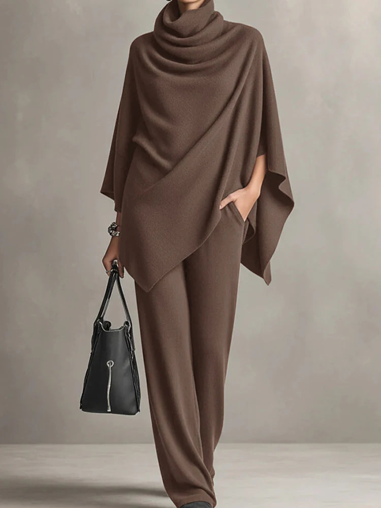 Naïra – ensemble femme drapé cape et pantalon long élégant