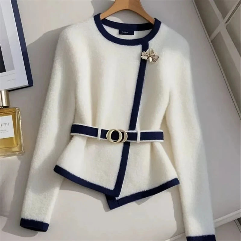 Aurore – cardigan tricoté femme chic col rond printemps automne