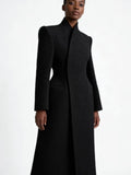 Imany – manteau long noir femme élégant à col incliné