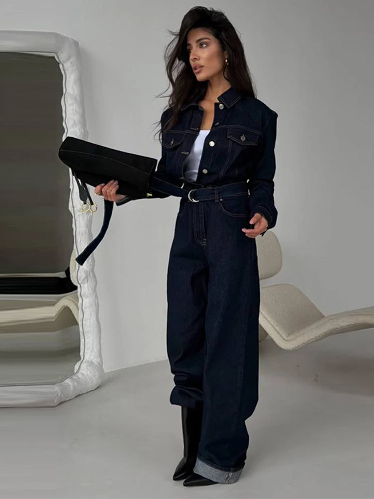 Jolina – combinaison jean femme chic streetwear manches longues