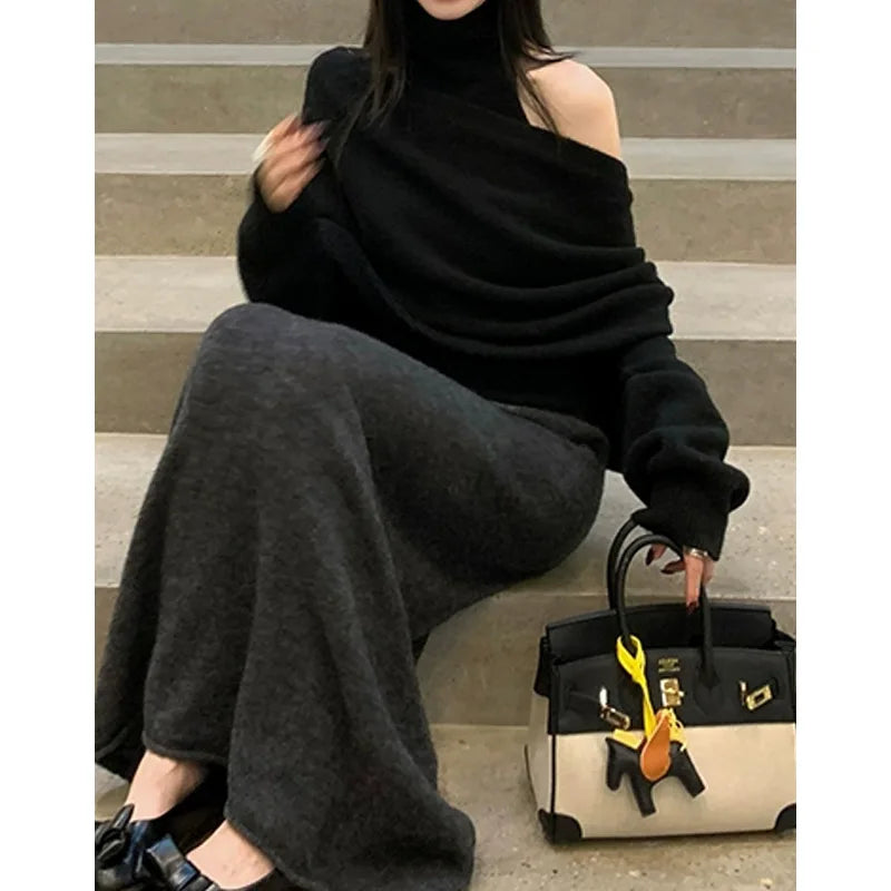 Ophira – ensemble pull col haut asymétrique femme style arty