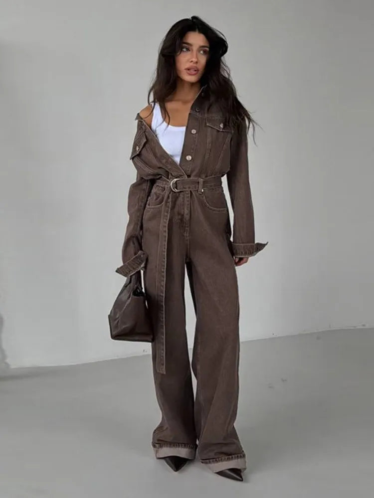 Jolina – combinaison jean femme chic streetwear manches longues