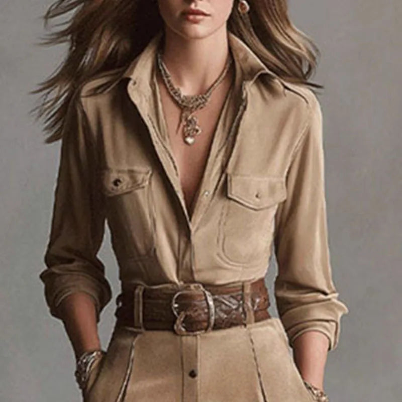 Véra – robe chemise longue femme effet daim chic automne