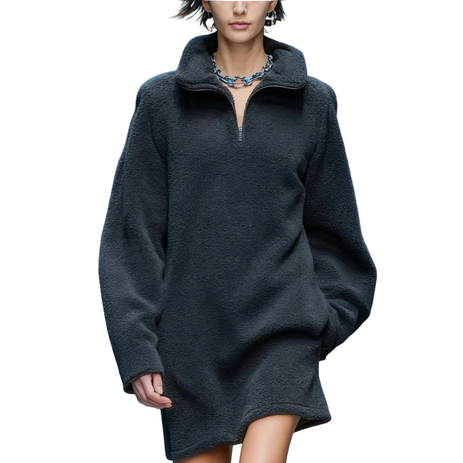 Mélia – robe courte femme manches longues zippée hiver