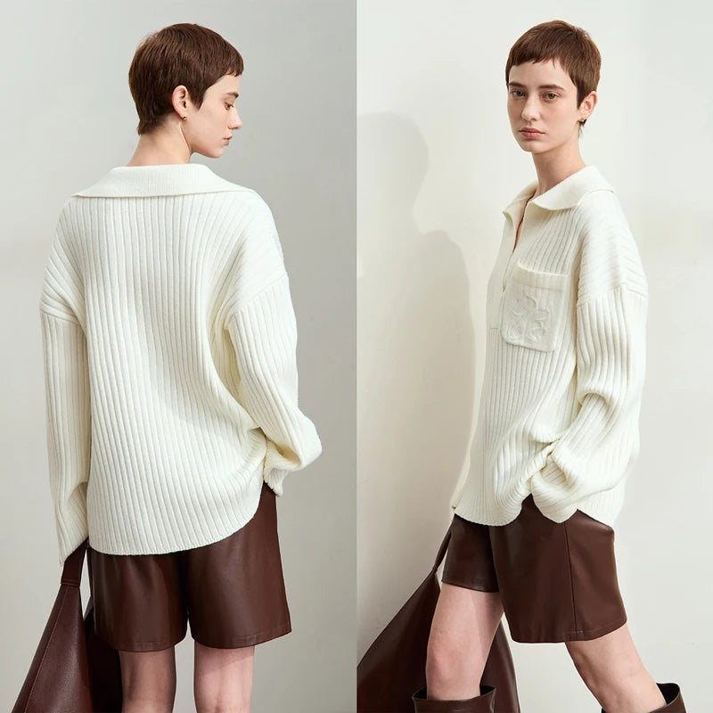 Satoush – pull femme ample col à revers style preppy chic