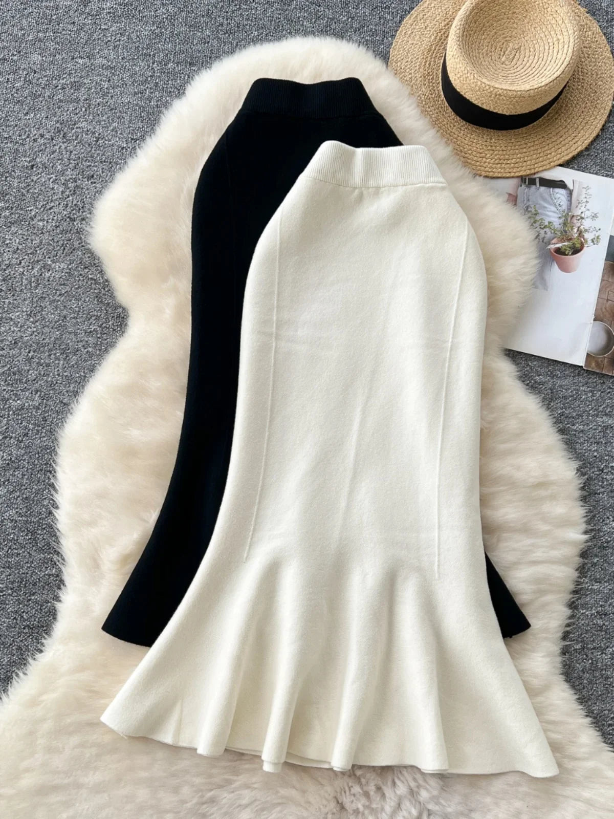 Almae – jupe mi-longue tricotée taille haute esprit sirène