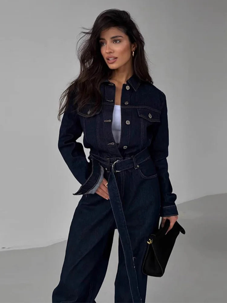 Jolina – combinaison jean femme chic streetwear manches longues