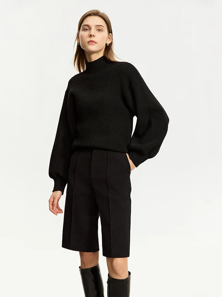 Celeste – pull femme col montant manches lanterne minimaliste