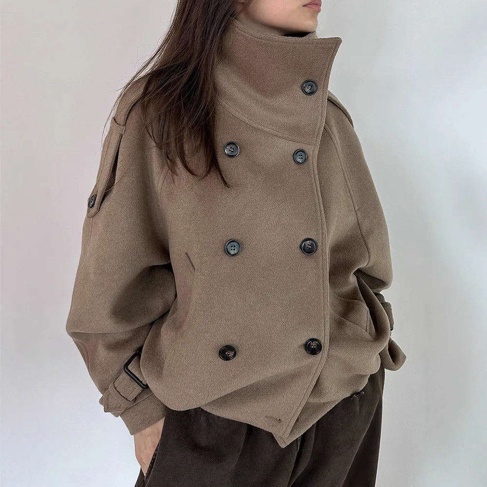 Arloé – manteau court en laine femme col montant rétro
