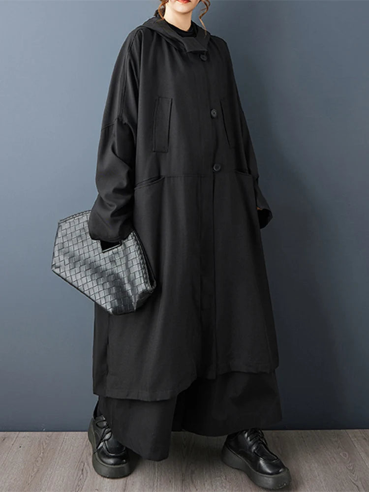 Noara – Trench long oversize femme à capuche style urbain