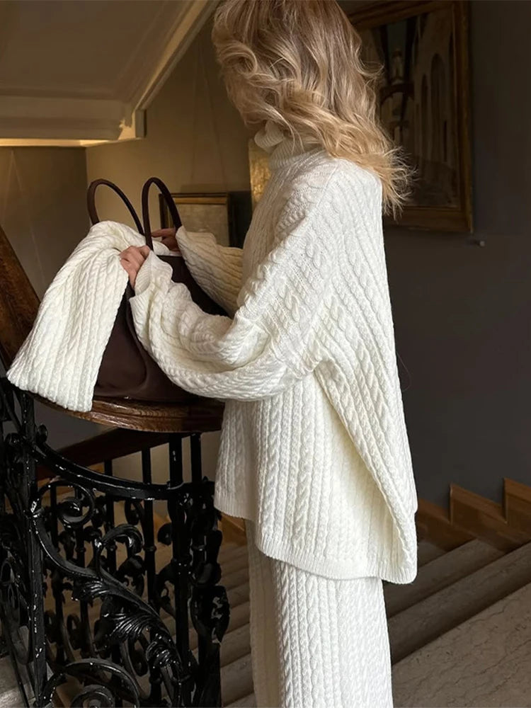 Evanya – ensemble tricot femme col haut pantalon droit élégant