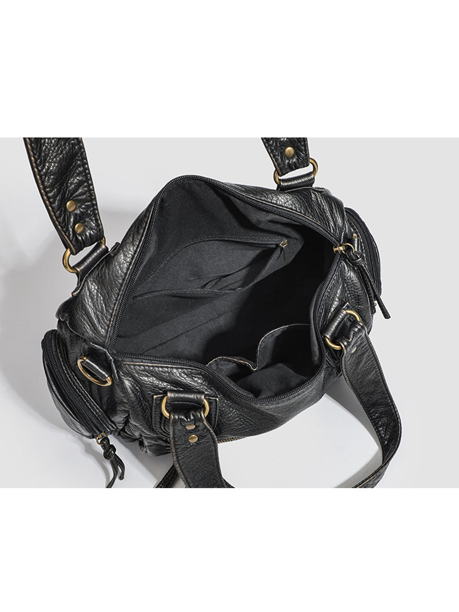 Mareva – sac cuir femme vieilli, handbag multi-poches distressed tendance