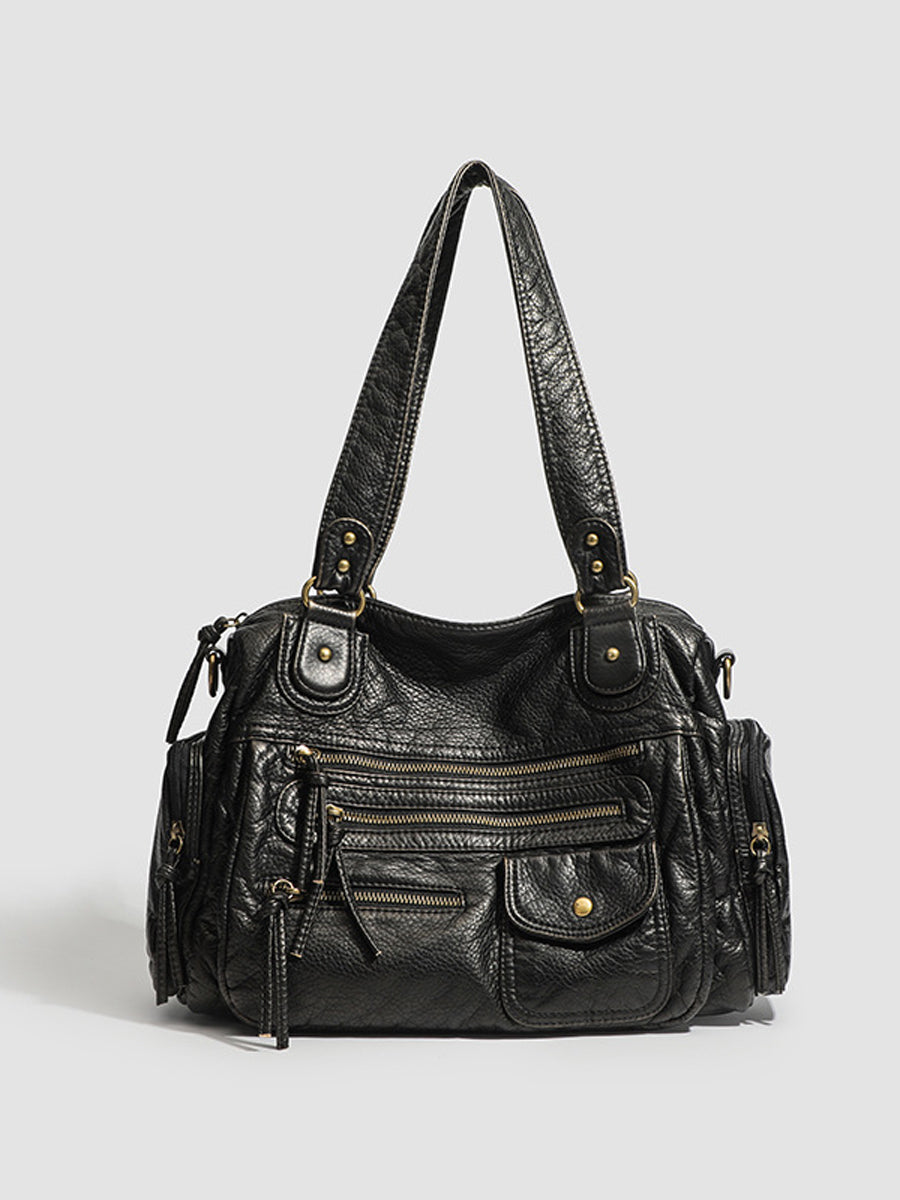 Mareva – sac cuir femme vieilli, handbag multi-poches distressed tendance