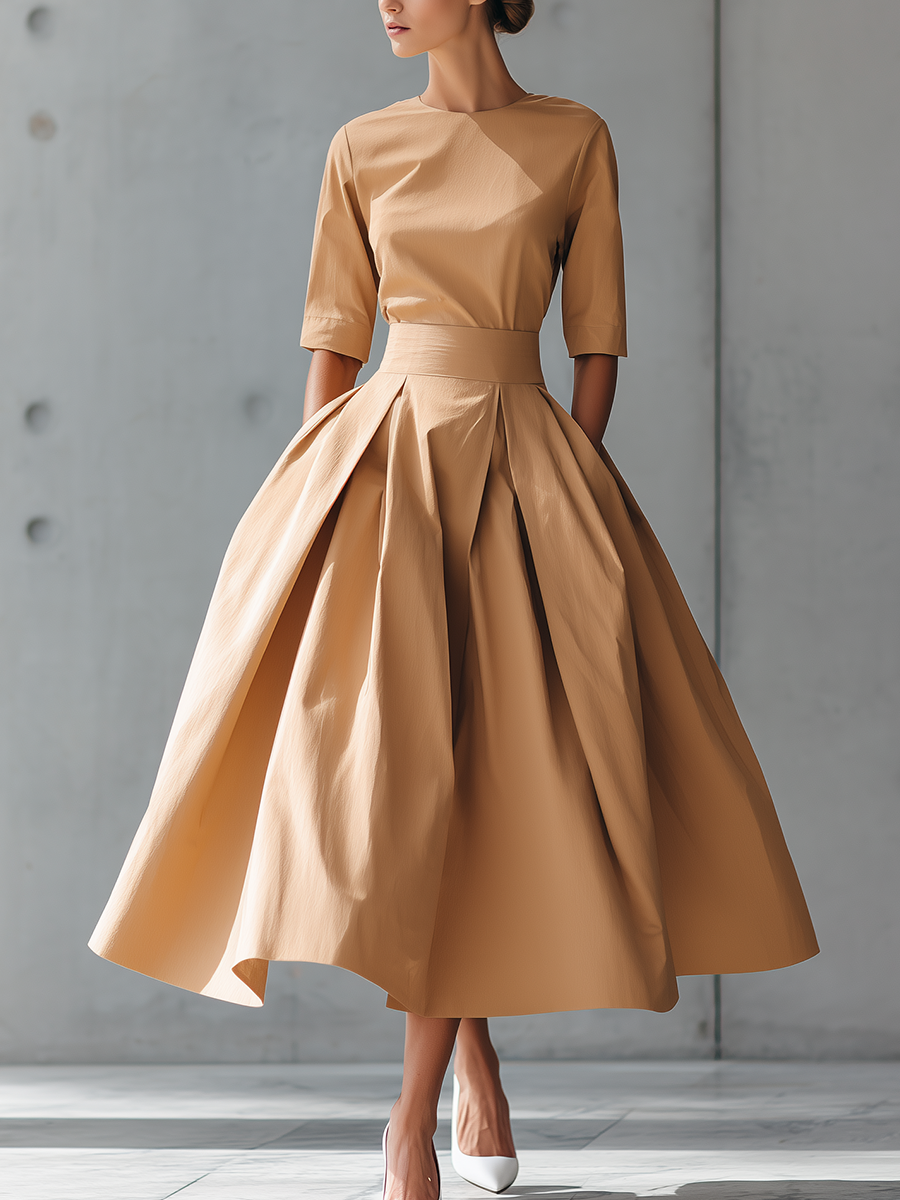 Belina – robe midi coton lin taille haute jupe plissée silhouette élégante femme