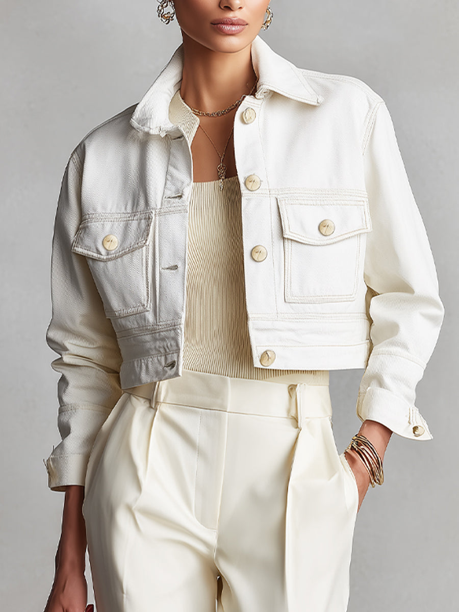 Ida – veste courte denim ivoire femme coupe classique