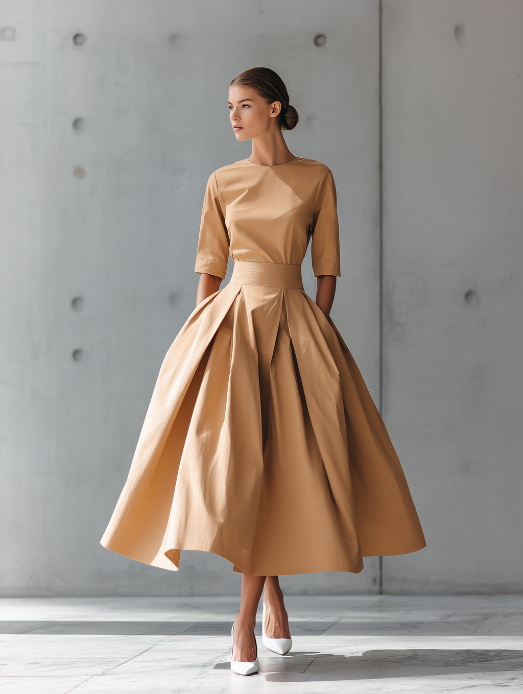 Belina – robe midi coton lin taille haute jupe plissée silhouette élégante femme