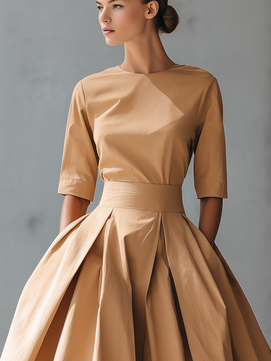 Belina – robe midi coton lin taille haute jupe plissée silhouette élégante femme