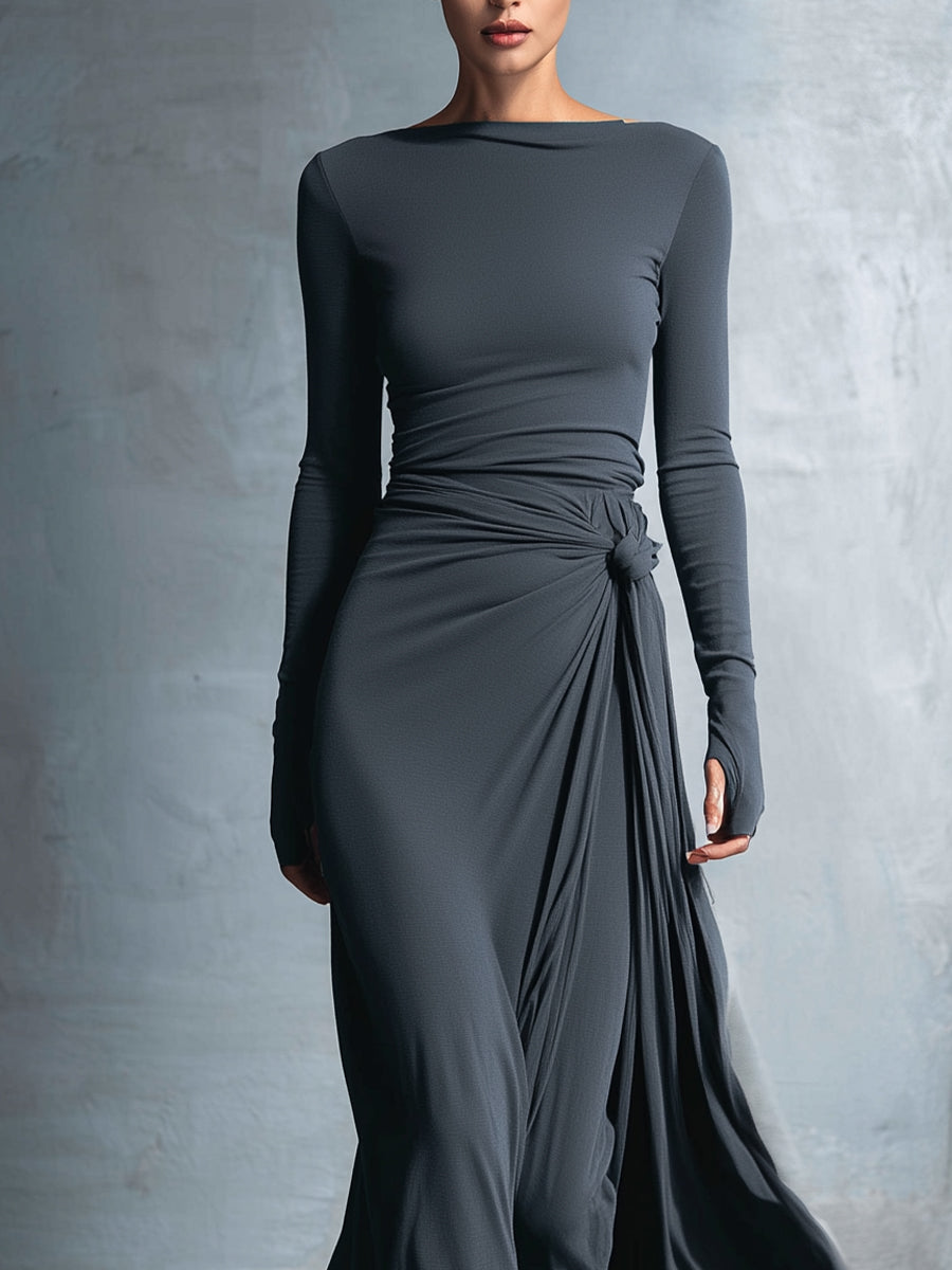 Helyna – robe maxi jersey wrap nouée silhouette elegante