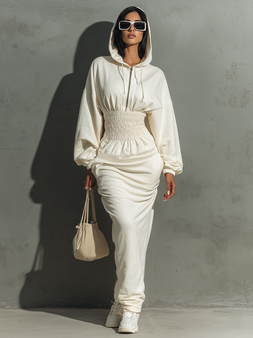 Melya – Robe sweat longue femme à capuche minimaliste