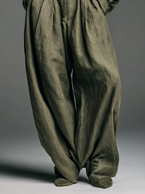 Keyona – ensemble coton lin chemise manches longues et pantalon large femme