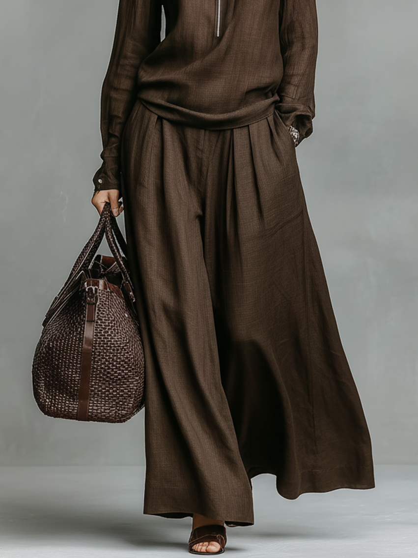 Daphée – ensemble coton lin blouse zippée ample et pantalon large fluide