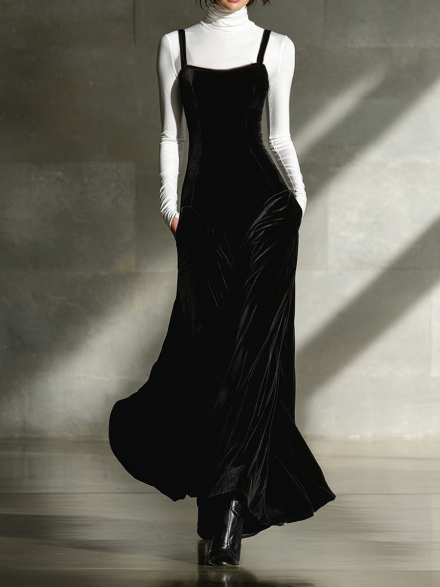 Néoline – robe slip en velours noir élégante et fluide