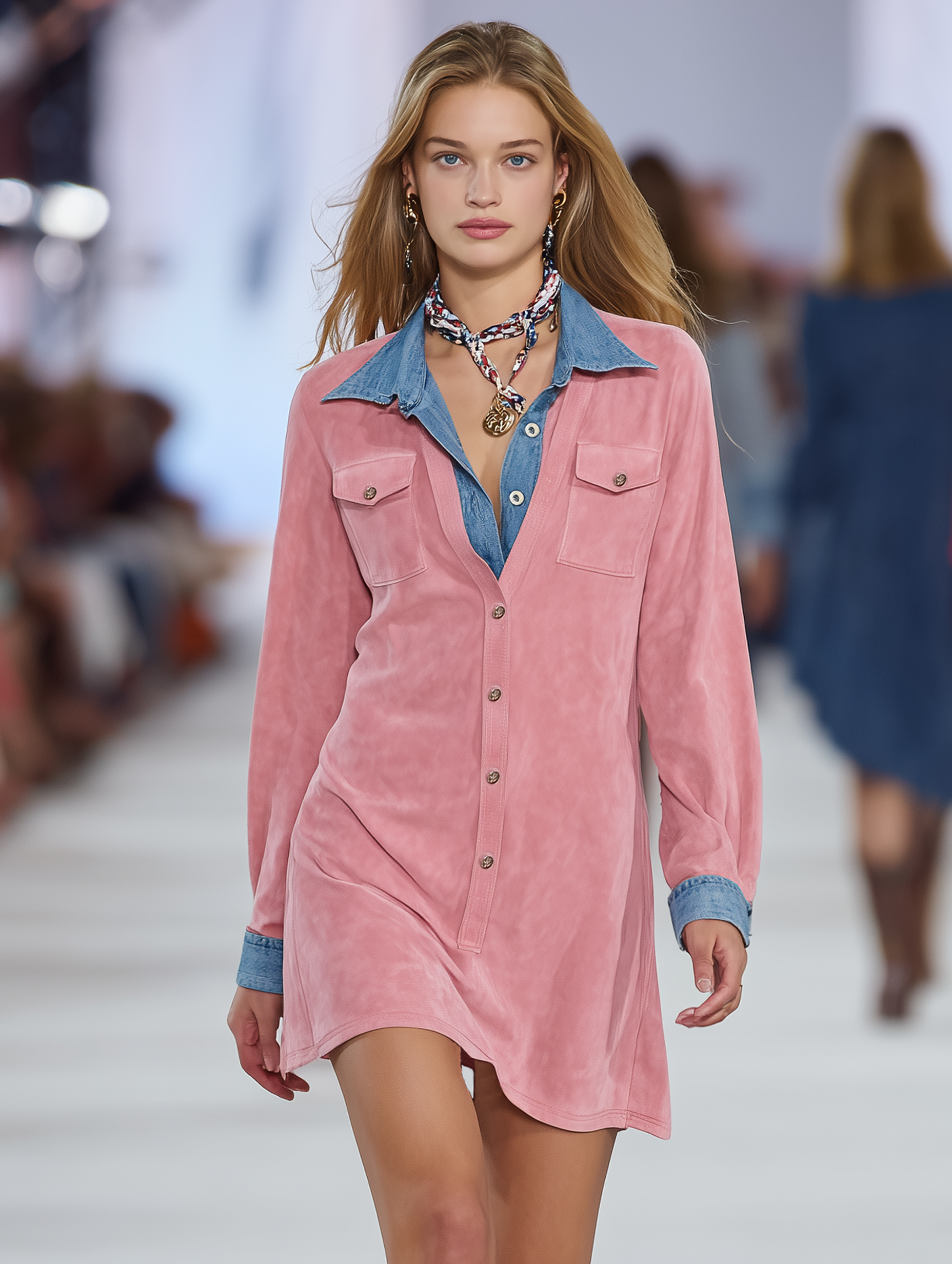 Loyana – robe mini oversize patchwork suédine & jean, effet faux deux-pièces