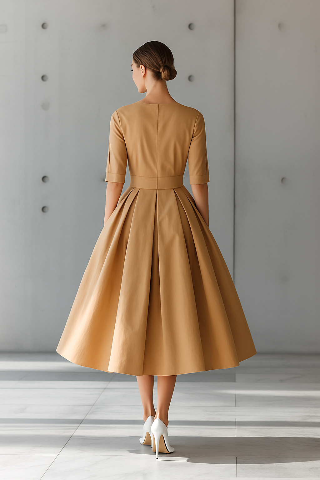 Belina – robe midi coton lin taille haute jupe plissée silhouette élégante femme